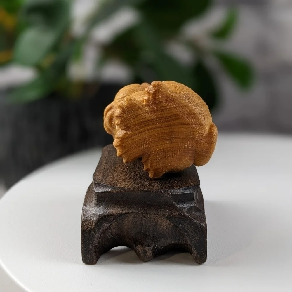 Wooden hand carved cat statue figurine sitting chonky fat ginger orange kitty - Picture 8 of 11